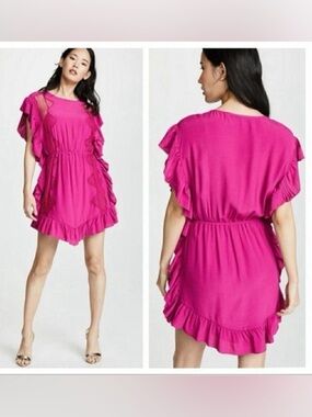 IRO Paris Zestful Fuchsia Lace Ruffle Mini Dress NWT Size 38 / 6